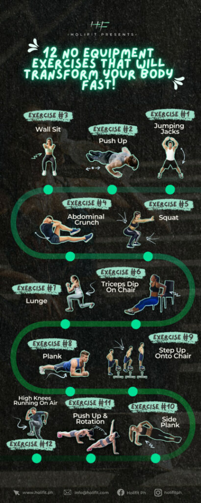 Infographics 12 No Equipment Exercise 1 | HoliFit